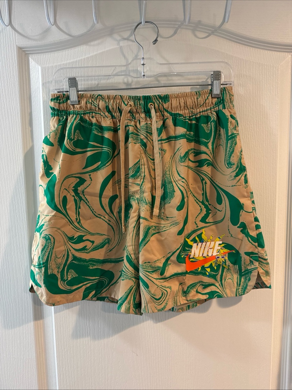 Nike Green and Beige Marble Shorts With Sun Logo